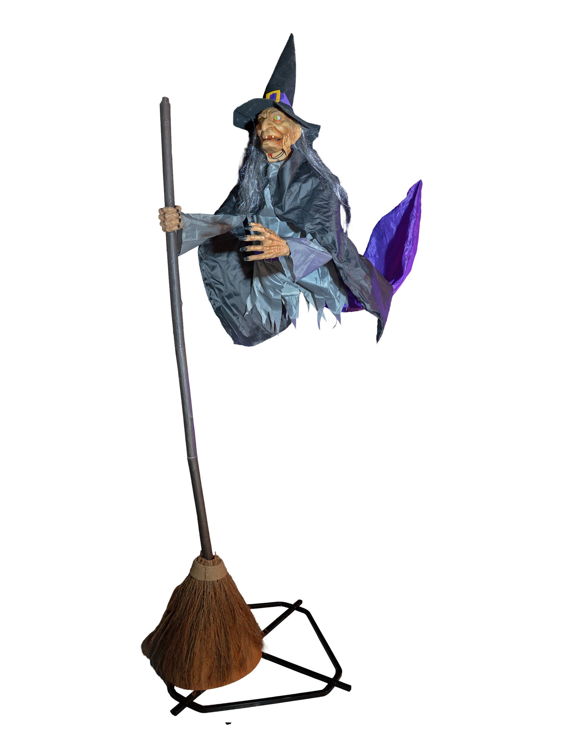 Décoration animée sorcière volante pour Halloween noire et violette