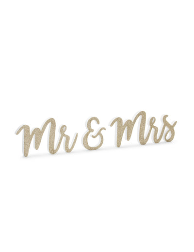 Décoration en bois Mr et Mrs pour mariage dorée pailletée