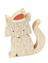 Décoration en bois renard avec bonnet de Noël aux tons naturels