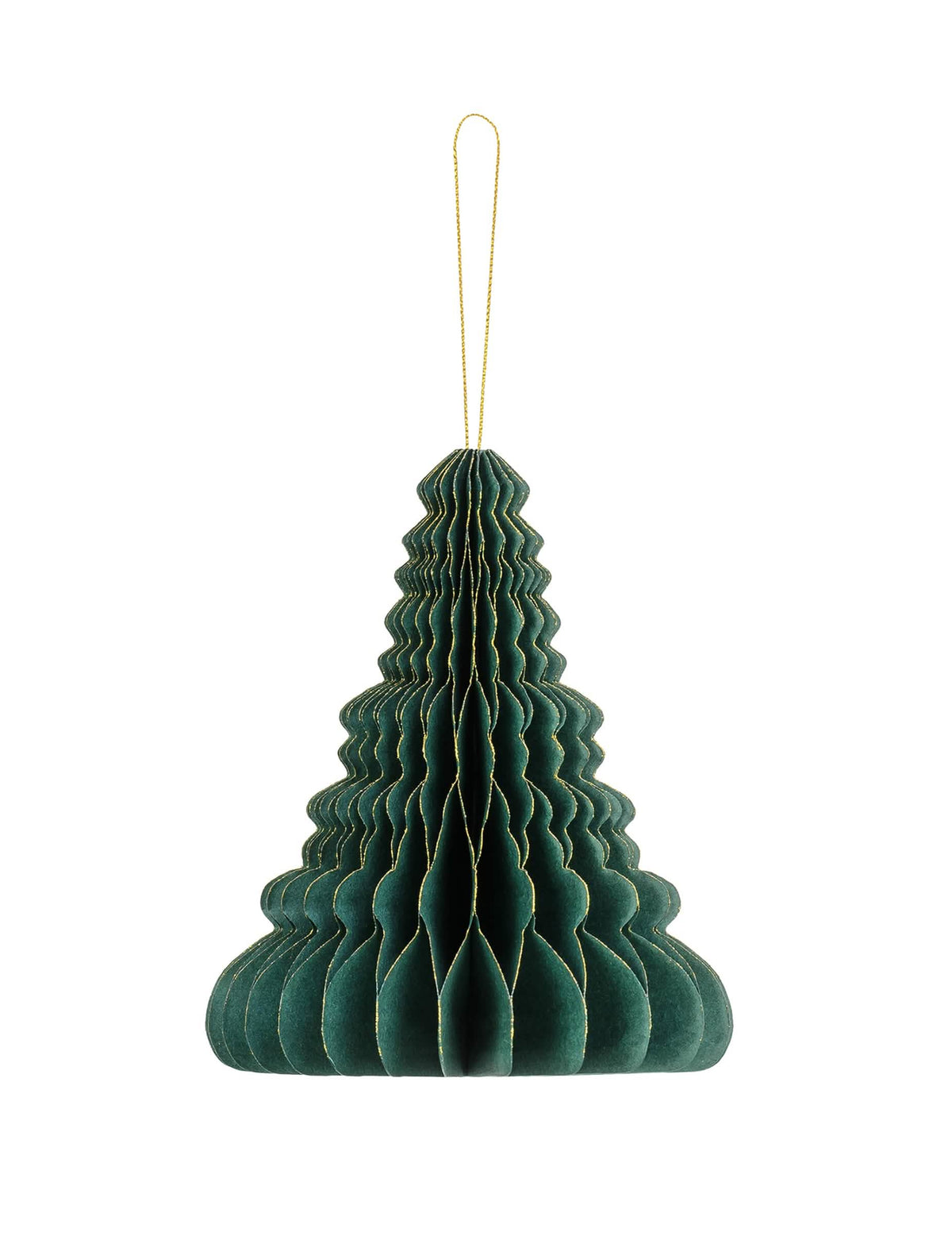 Décoration en papier alvéolé sapin de Noël vert et doré
