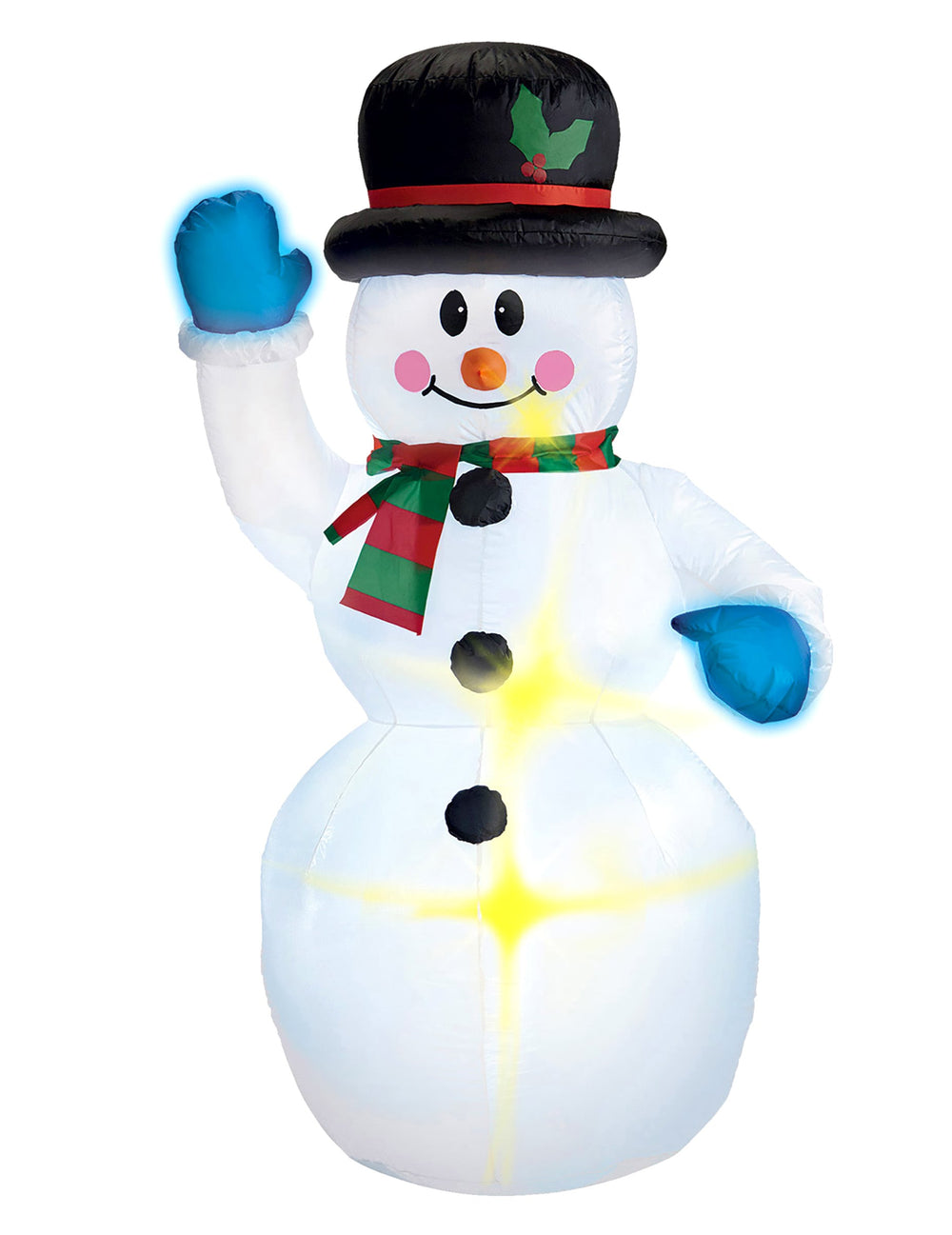 Vue de face avec éclairage de la décoration gonflable lumineuse bonhomme de neige