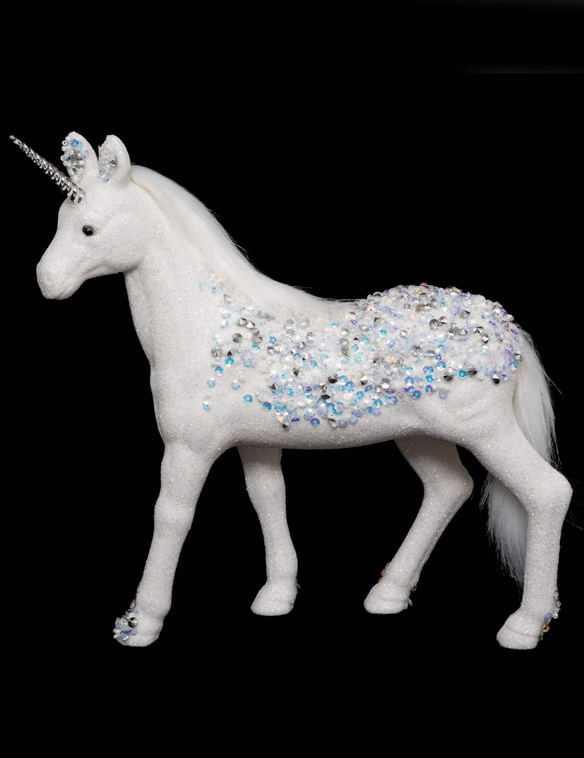 Décoration licorne blanche à strass bleu et argent