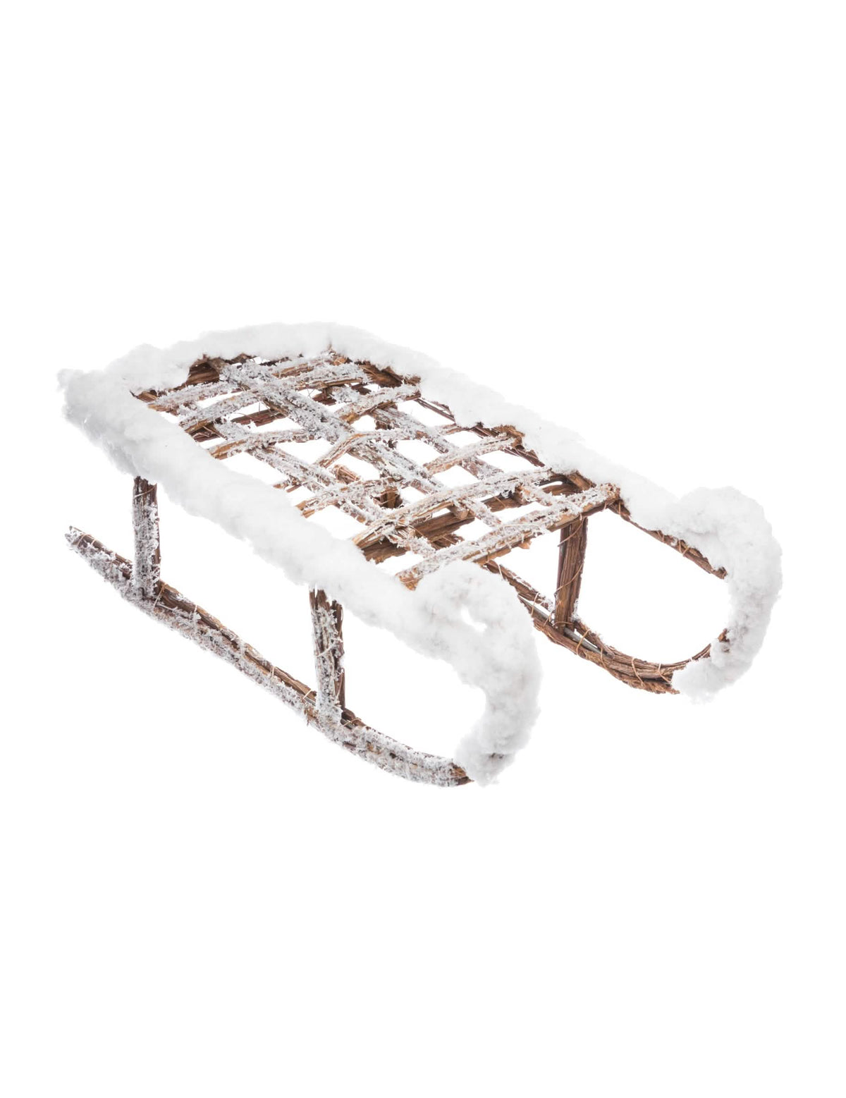 Décoration luge enneigée en bois marron et blanc