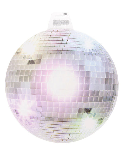 Vue de face de la décoration murale boule disco argentée