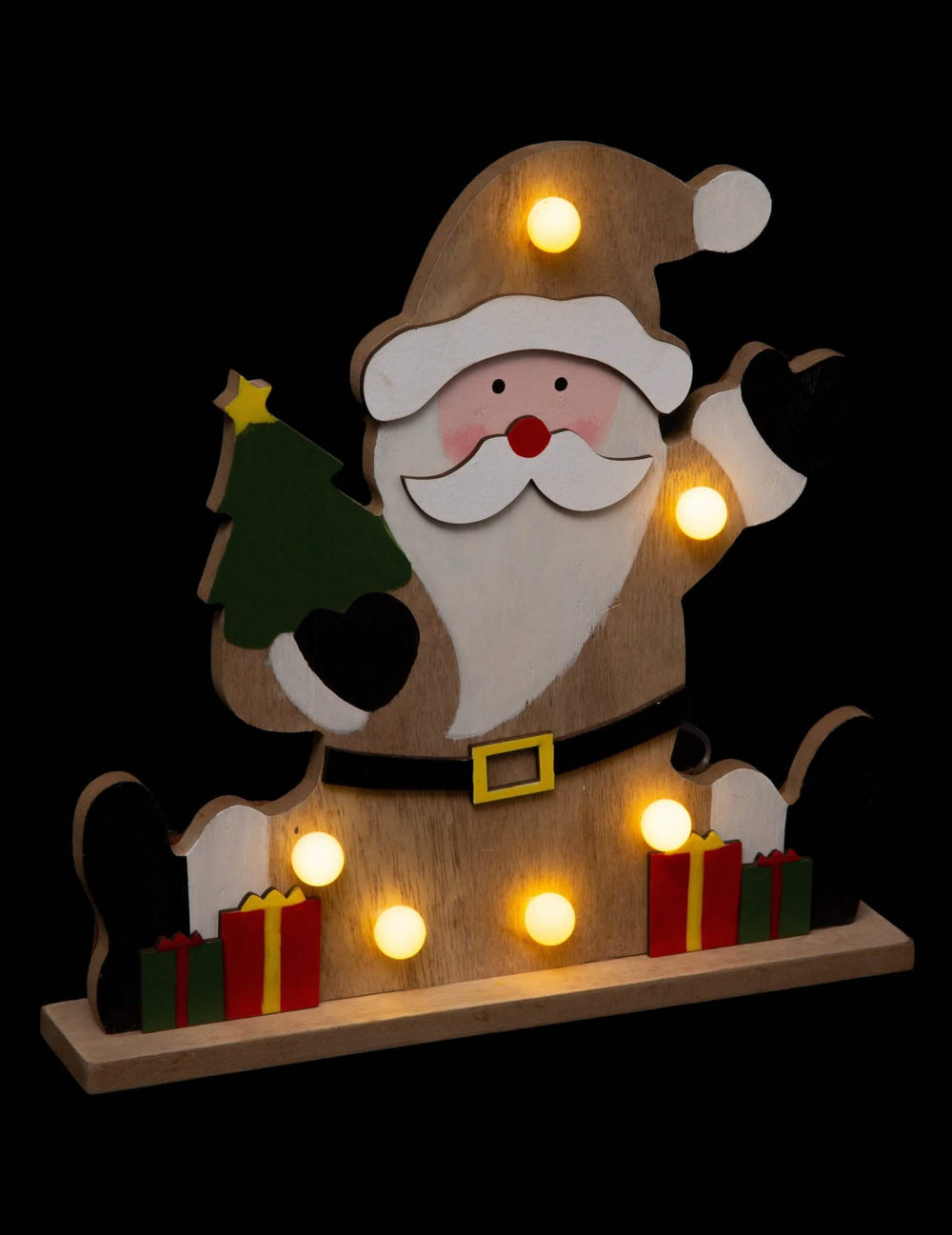 Décoration Père Noël pour Noël en bois à 6 LED lumineuses