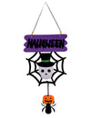 Décoration petit squelette pour Halloween violette et noire avec toile d'araignée et citrouille