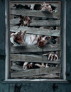 Décoration pour fenêtre zombies pour Halloween effet planches de bois ensanglantées