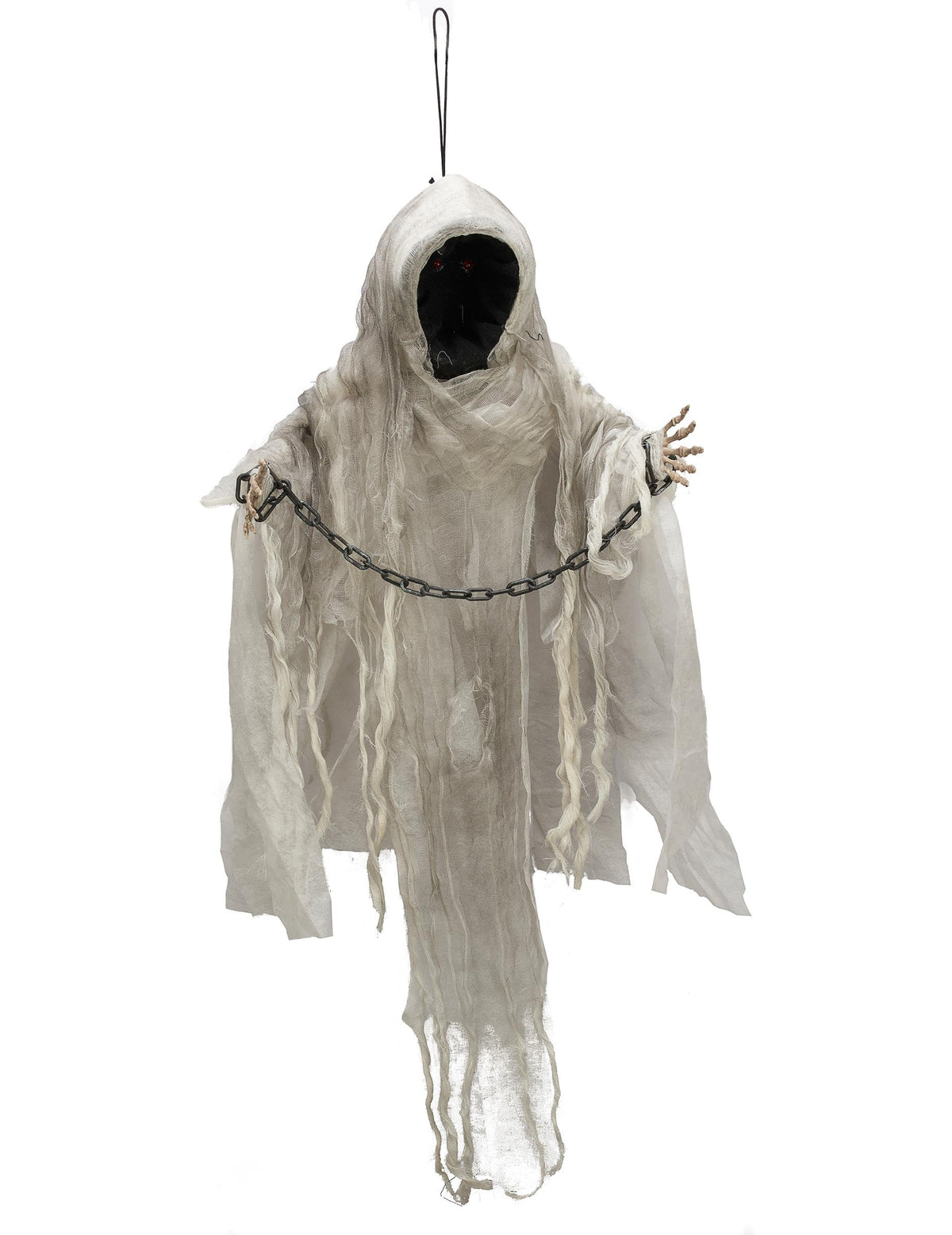 Décoration à suspendre squelette enchaîné pour Halloween blanc avec yeux rouges lumineux