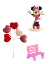 Kit de décorations gâteaux Minnie avec figurine banc rose et ballons coeurs