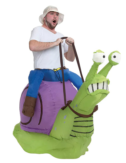 Déguisement à dos d'escargot gonflable pour adulte vert et violet