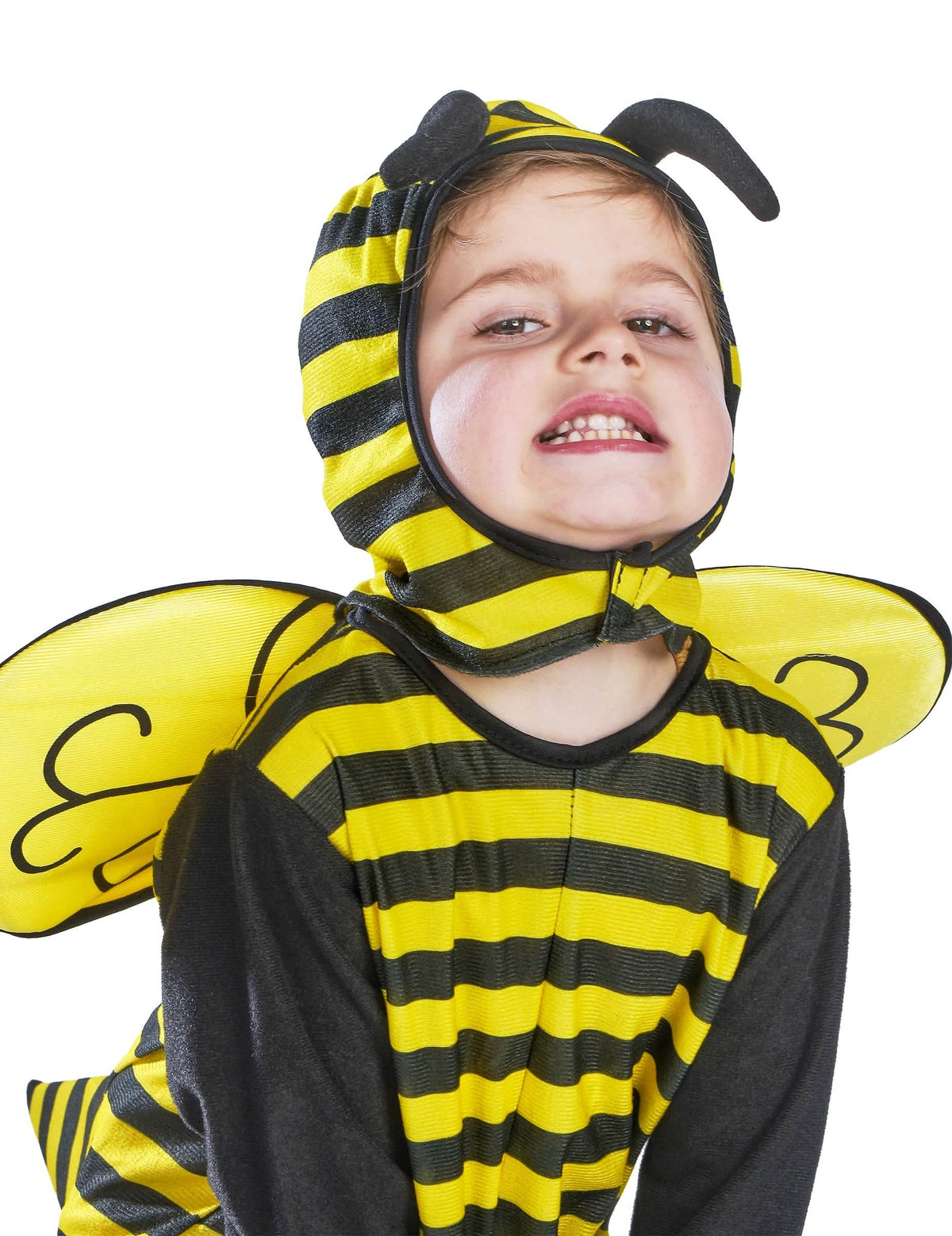 Gros plan sur la cagoule à antennes du déguisement d'abeille pour enfant
