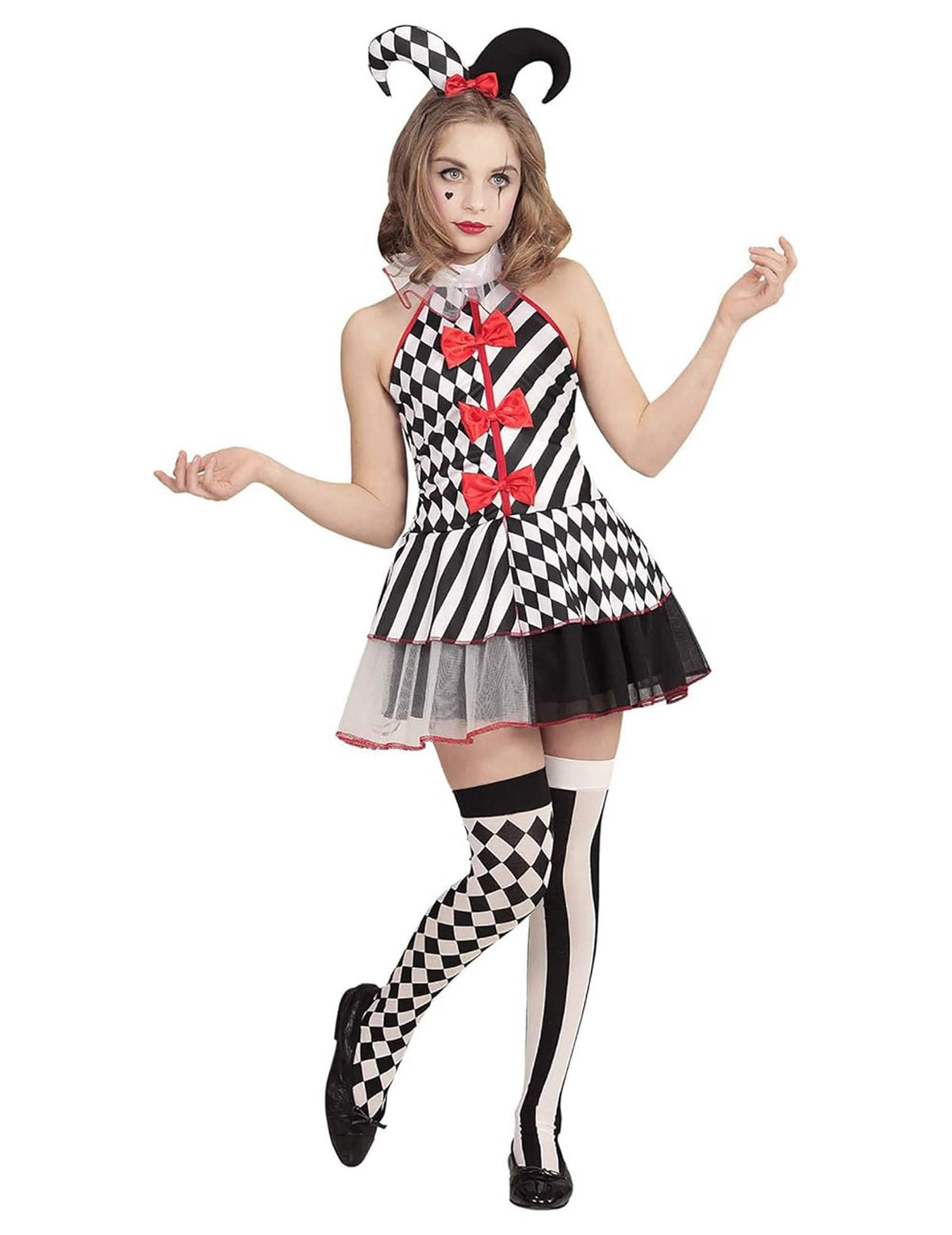 Vue d'ensemble du déguisement arlequin damier pour fille