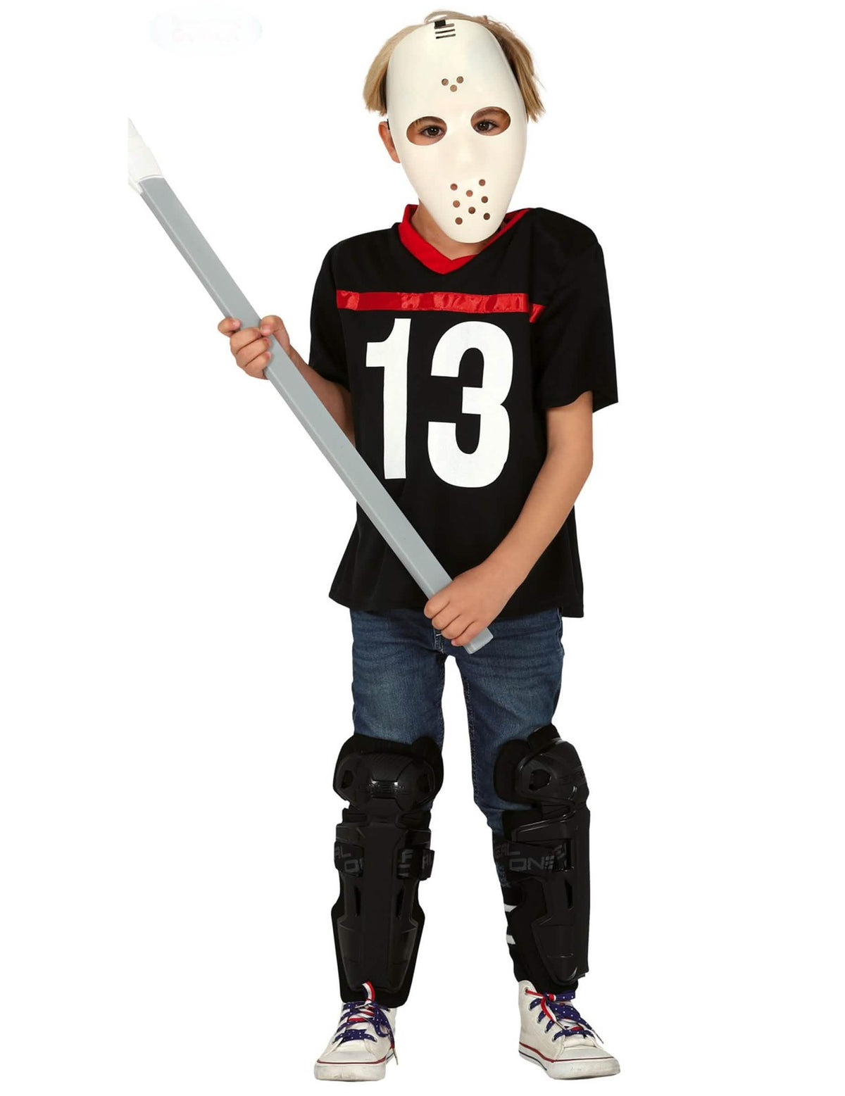 Déguisement d'assassin avec masque de hockey pour garçon noir avec numéro 13