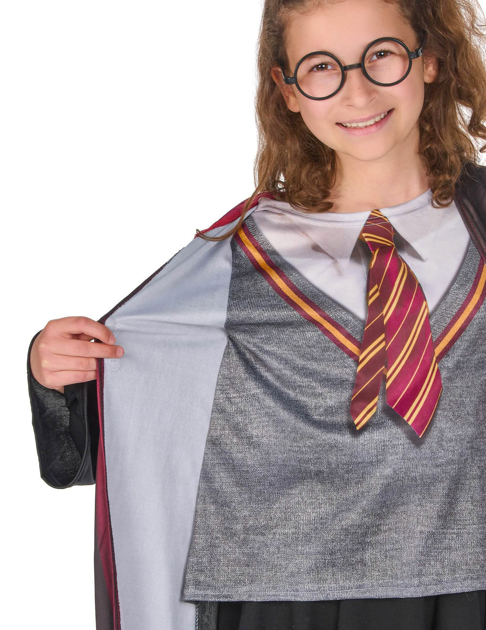 Harry Potter™ -asusteilla varustetun naamiaisasun painetun kravatin ja yläosan yksityiskohta