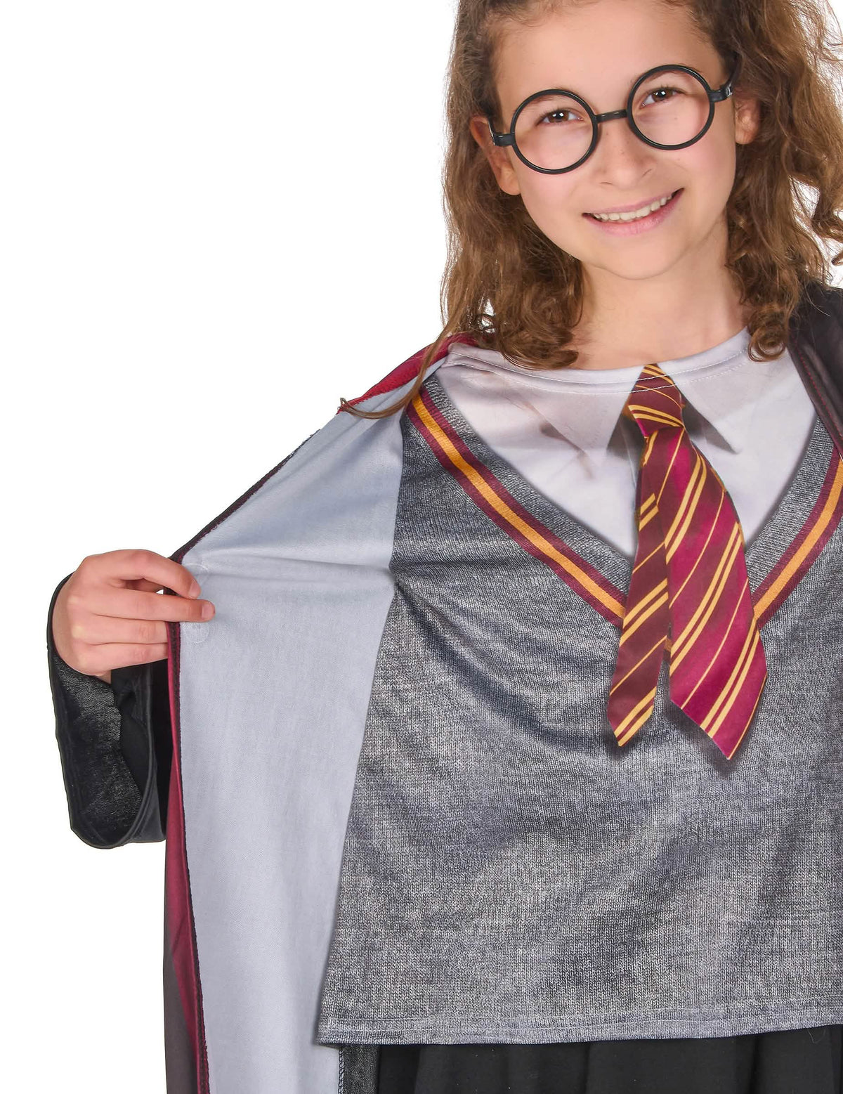 Harry Potter™ -asusteilla varustetun naamiaisasun painetun kravatin ja yläosan yksityiskohta