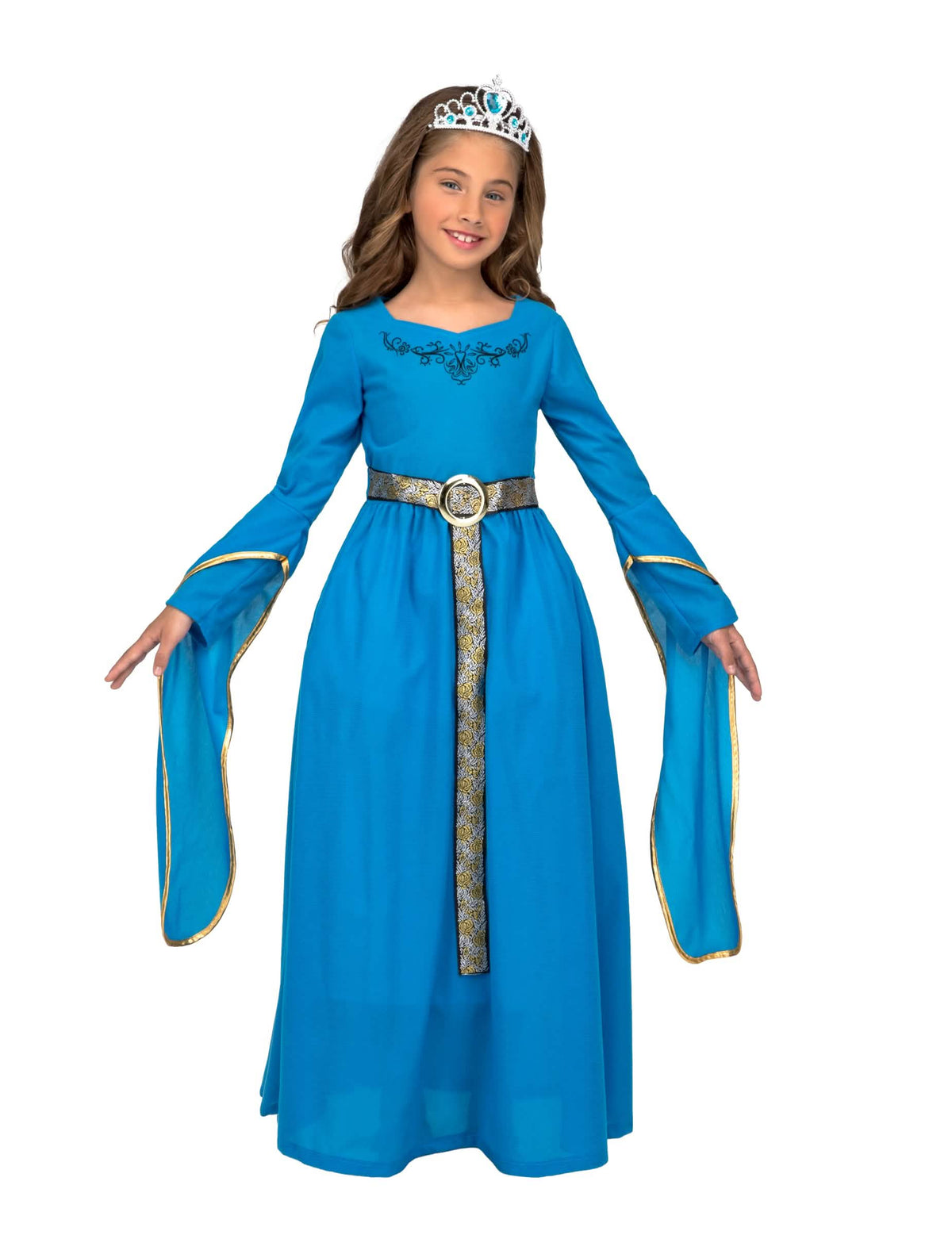 Déguisement de princesse médiévale pour fille bleue avec diadème