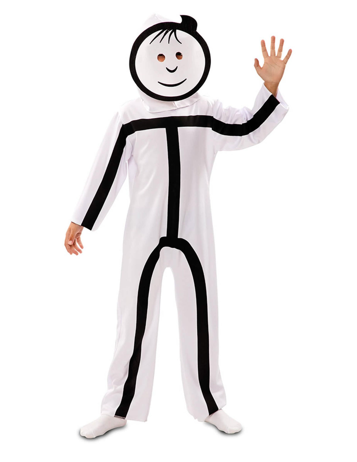 Stickman-lasten asu valkoinen ja musta maskilla