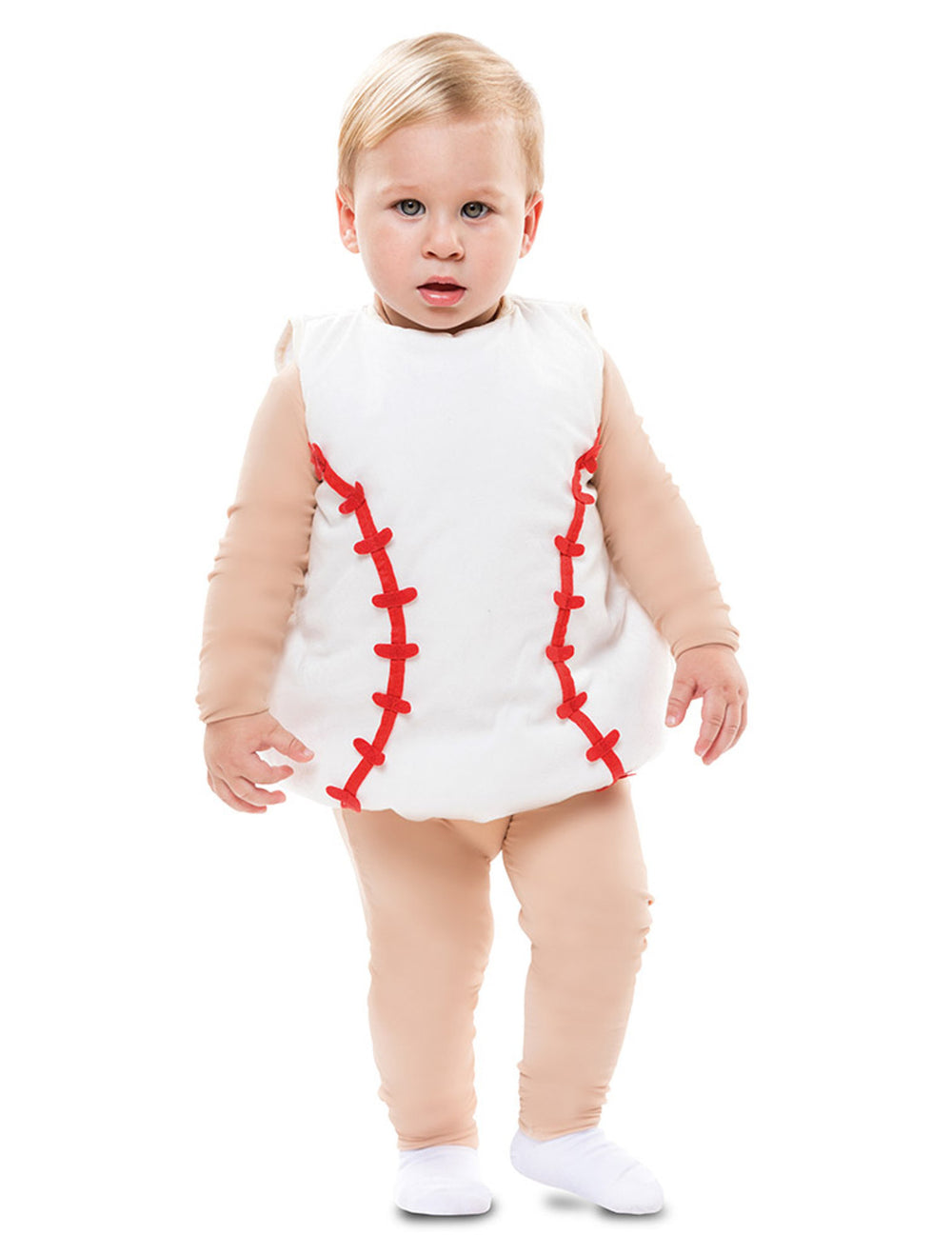 Déguisement balle de baseball pour bébé blanc avec coutures rouges