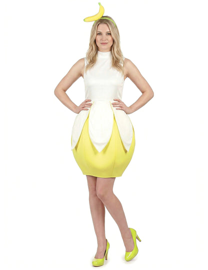 Vue de face du déguisement de banane pour femme