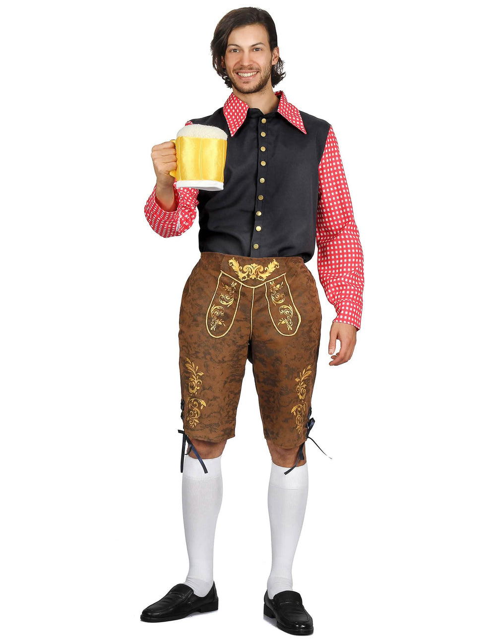 Déguisement bavarois à carreaux pour homme marron et rouge
