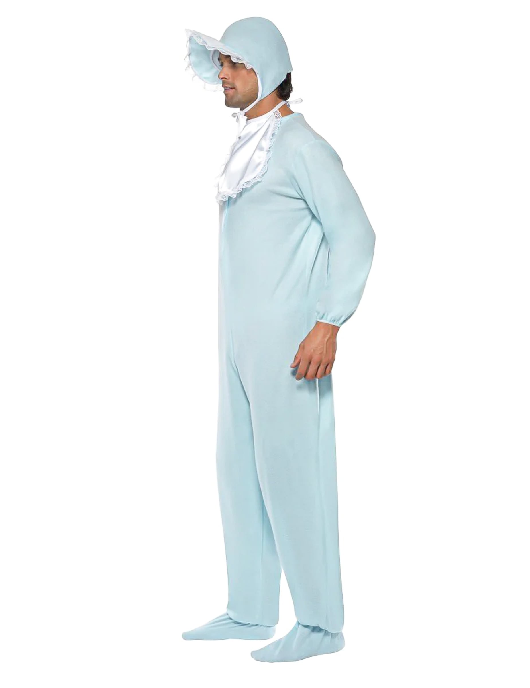 Vue de profil du déguisement de bébé pour homme bleu clair