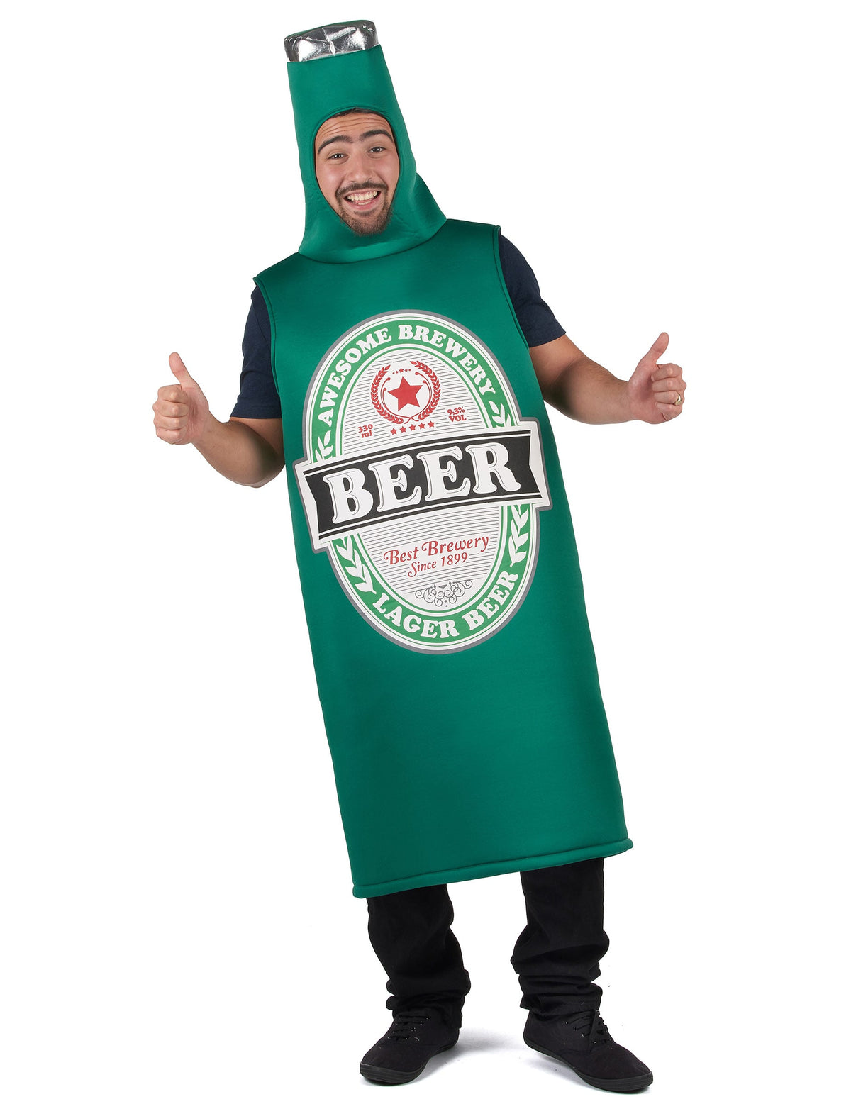 Déguisement bière pour adulte vert en forme de bouteille