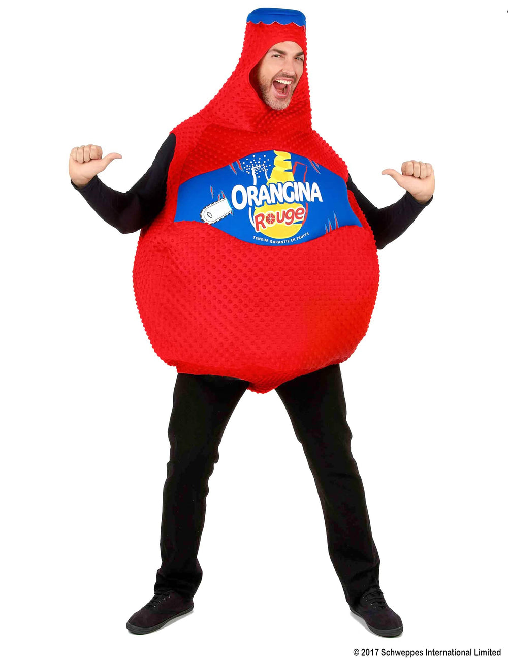 Etunäkymä Orangina-pullupuvusta punainen