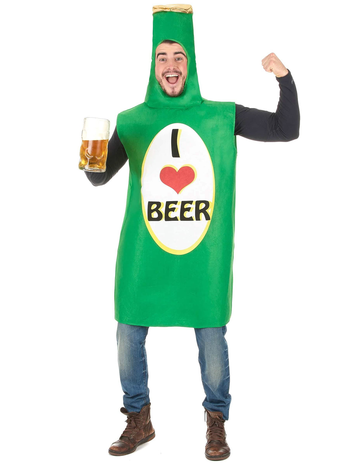 Olutpullopuku aikuiset vihreä etiketti i love beer