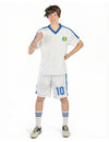 Déguisement de capitaine de football pour homme blanc et bleu avec numéro 10
