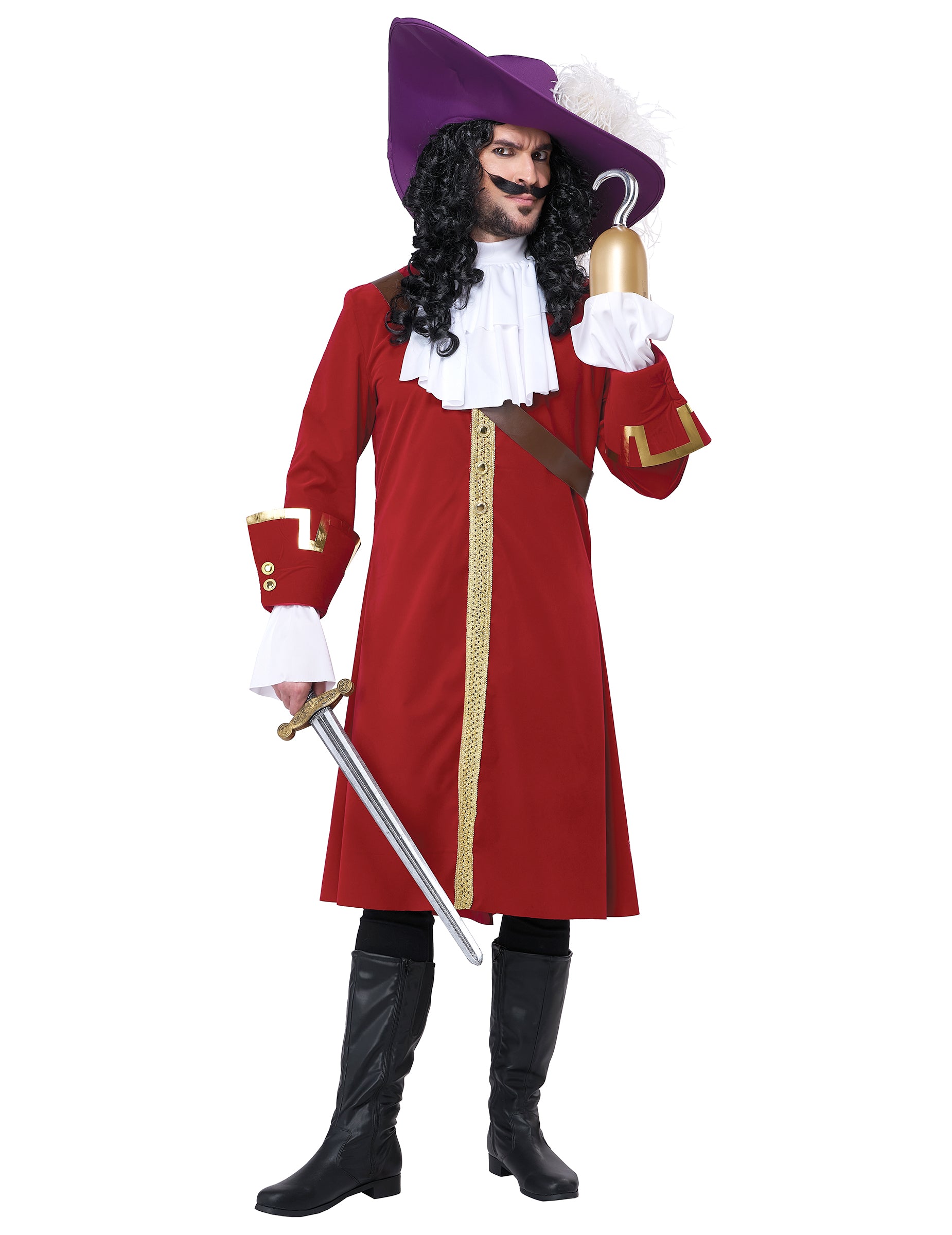 Déguisement de capitaine pirate à crochet luxe pour homme rouge et violet