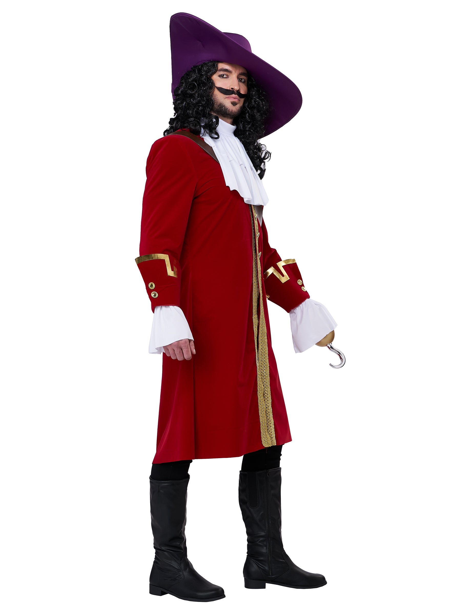 Vue de profil du déguisement de capitaine pirate à crochet luxe pour homme
