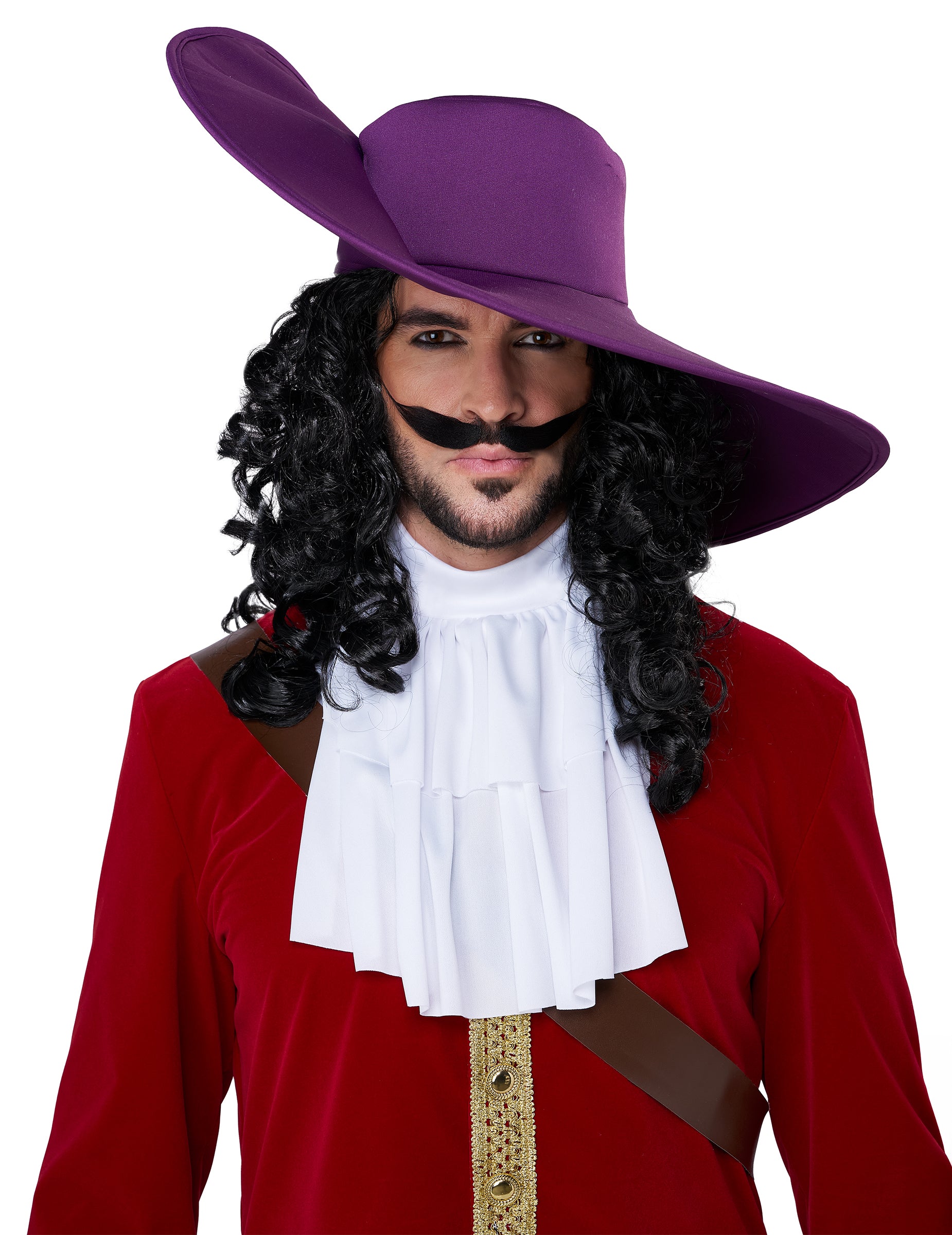 Gros plan sur le chapeau et la perruque du déguisement de capitaine pirate à crochet luxe