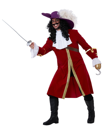 Action pose avec épée du déguisement de capitaine pirate à crochet luxe