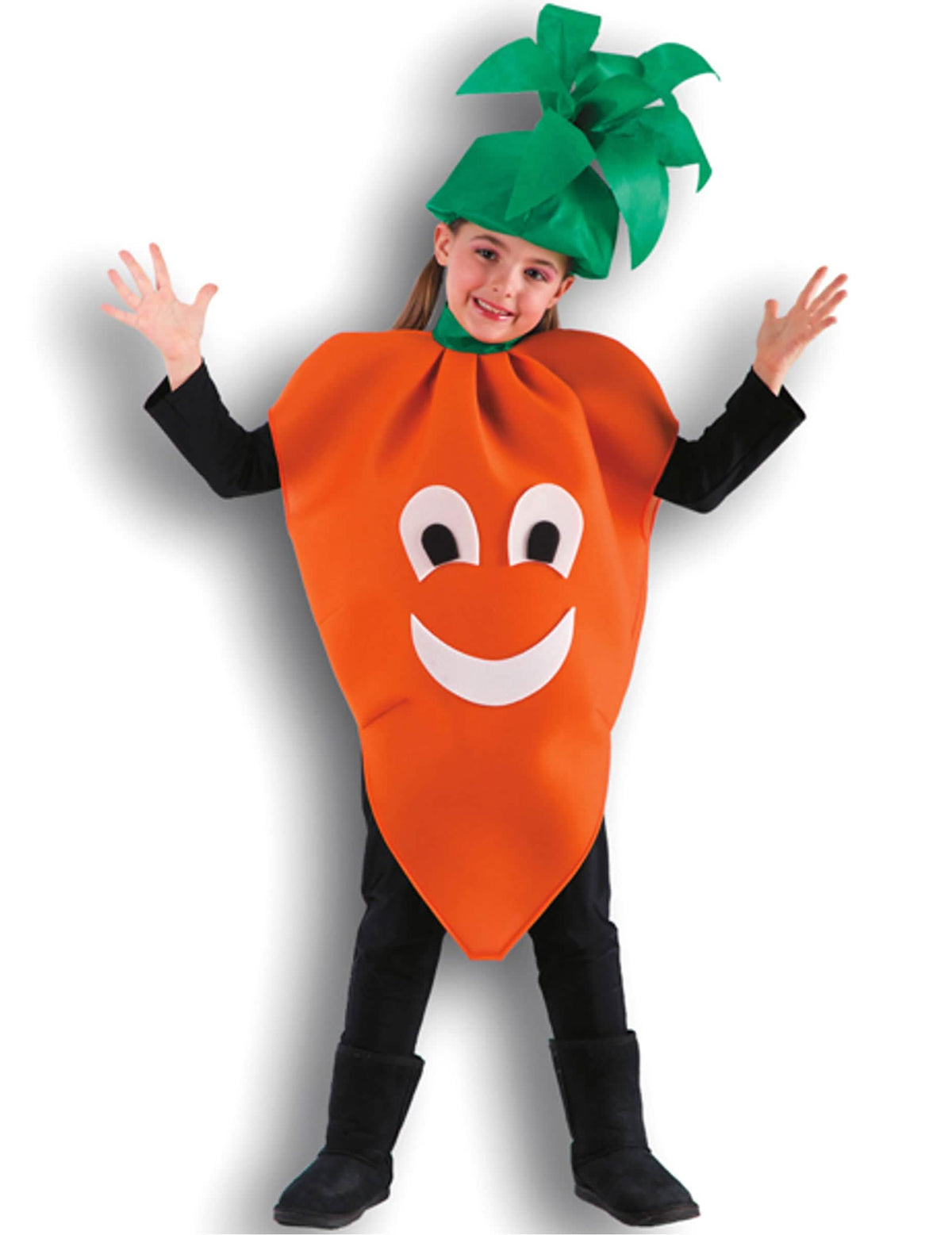 Porkkanapuku tytöt oranssi vihreällä päähineellä