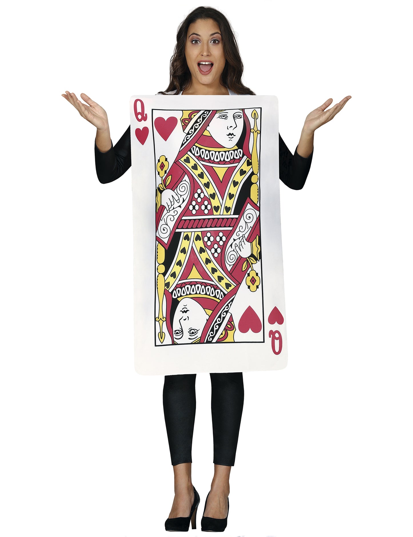 Vue de face du déguisement de carte reine de coeur
