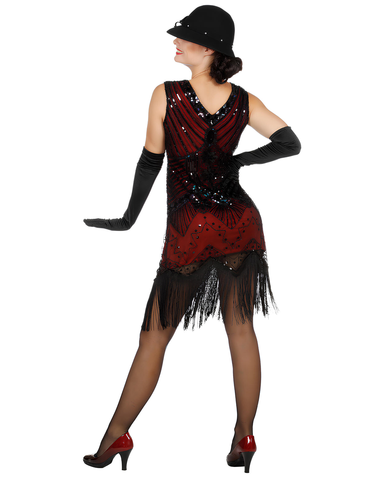 Vue de dos du déguisement Charleston pour femme rouge à sequins luxe