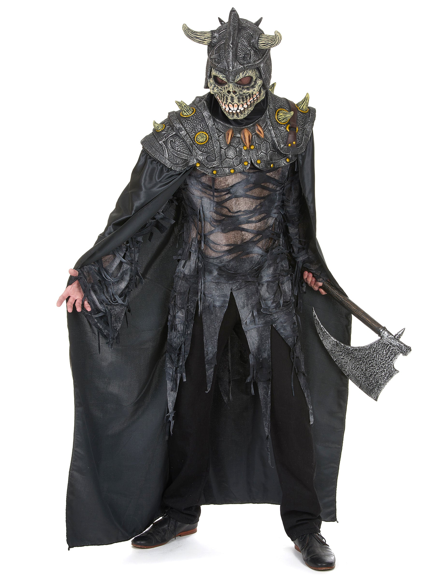 Déguisement chevalier de l'armée sombre pour adulte gris avec masque de crâne et cape