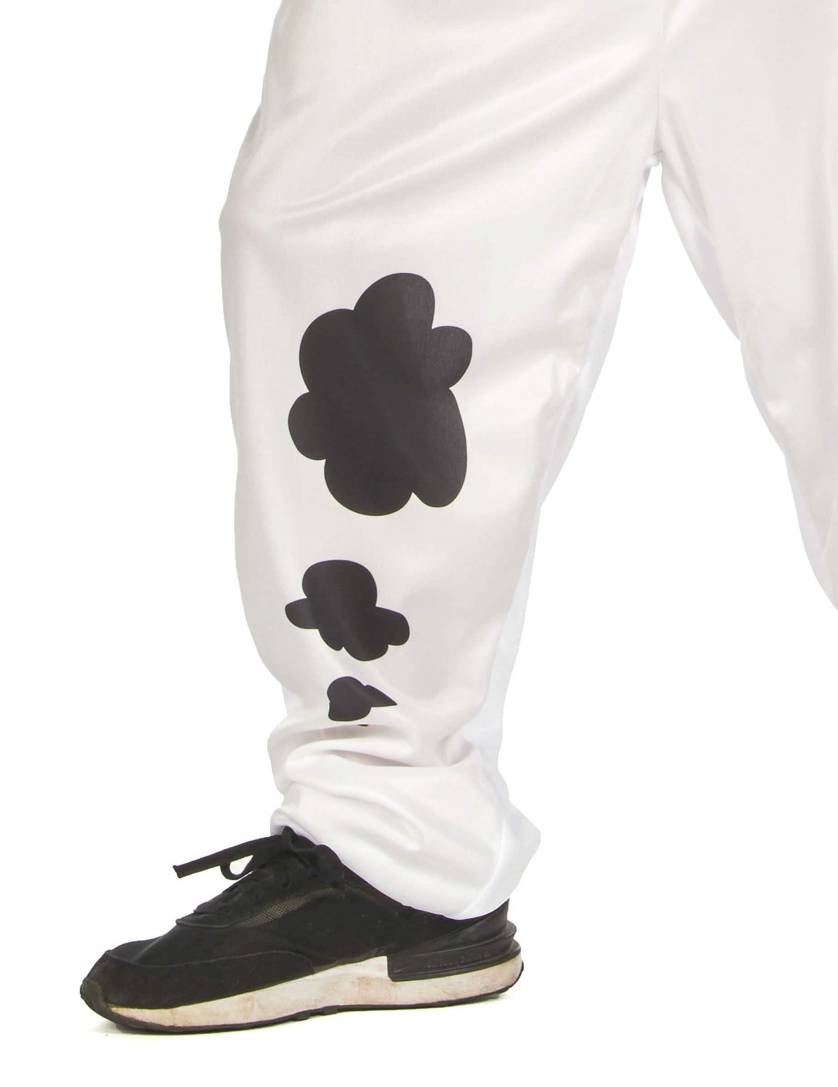 Gros plan sur les taches de dalmatien du pantalon du déguisement de chien pompier pour enfant