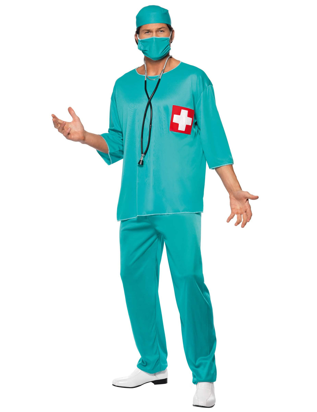 Déguisement de chirurgien urgentiste pour homme vert turquoise avec masque et calot