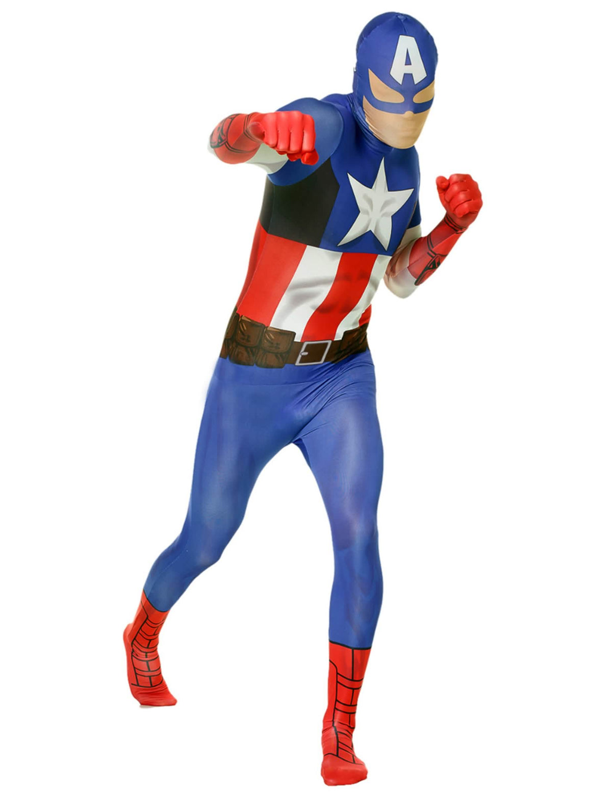 Klassinen Kapteeni Amerikka™ Morphsuits™ -asuste aikuiset sininen valkoinen ja punainen kokonaan
