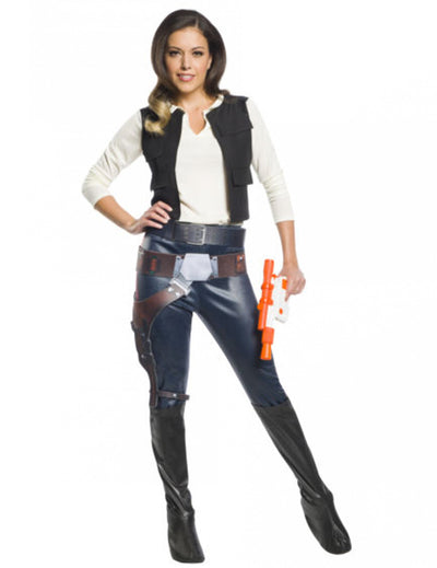 Déguisement classique Han Solo Star Wars pour femme avec gilet noir et holster
