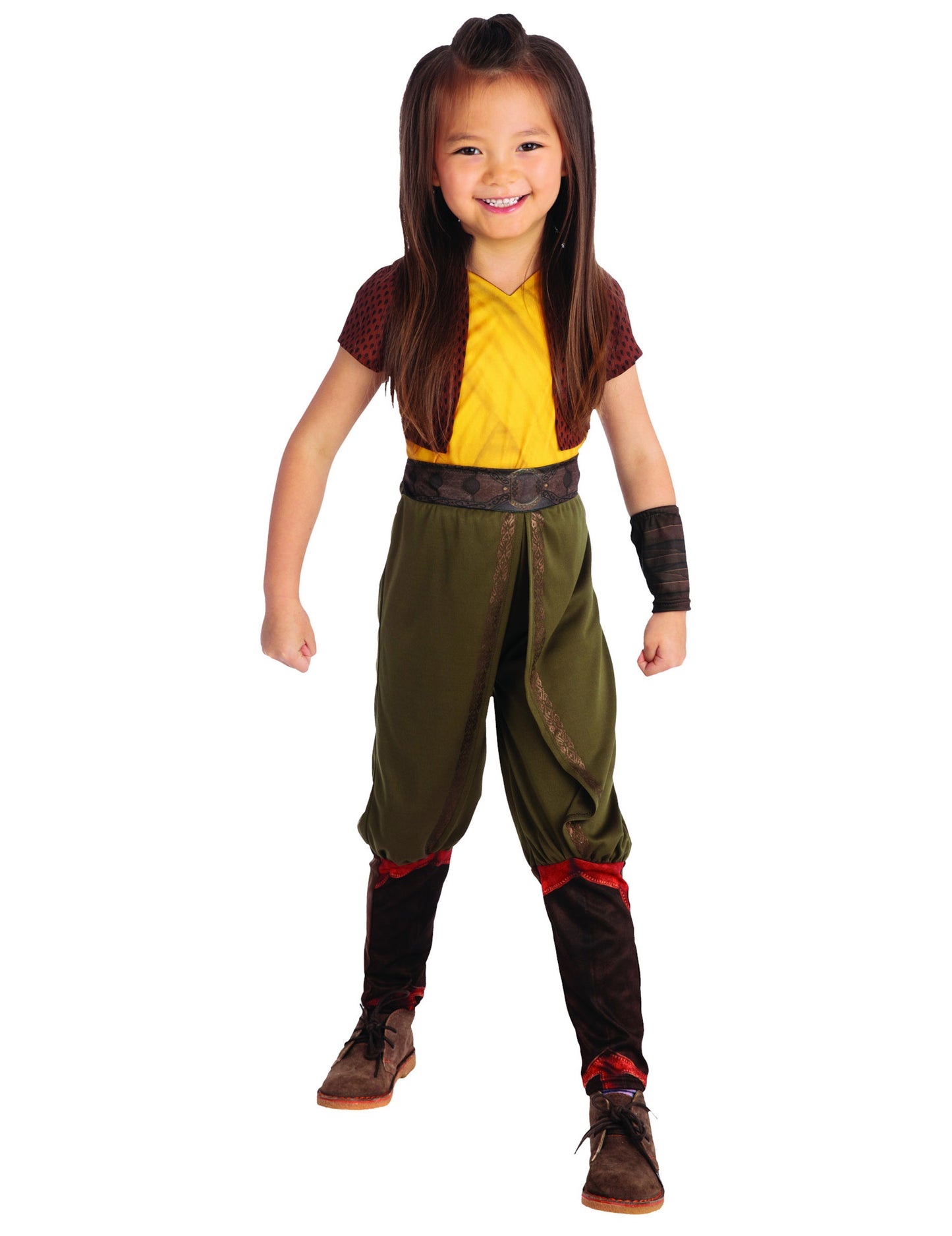 Déguisement classique Raya pour fille jaune et vert avec ceinture