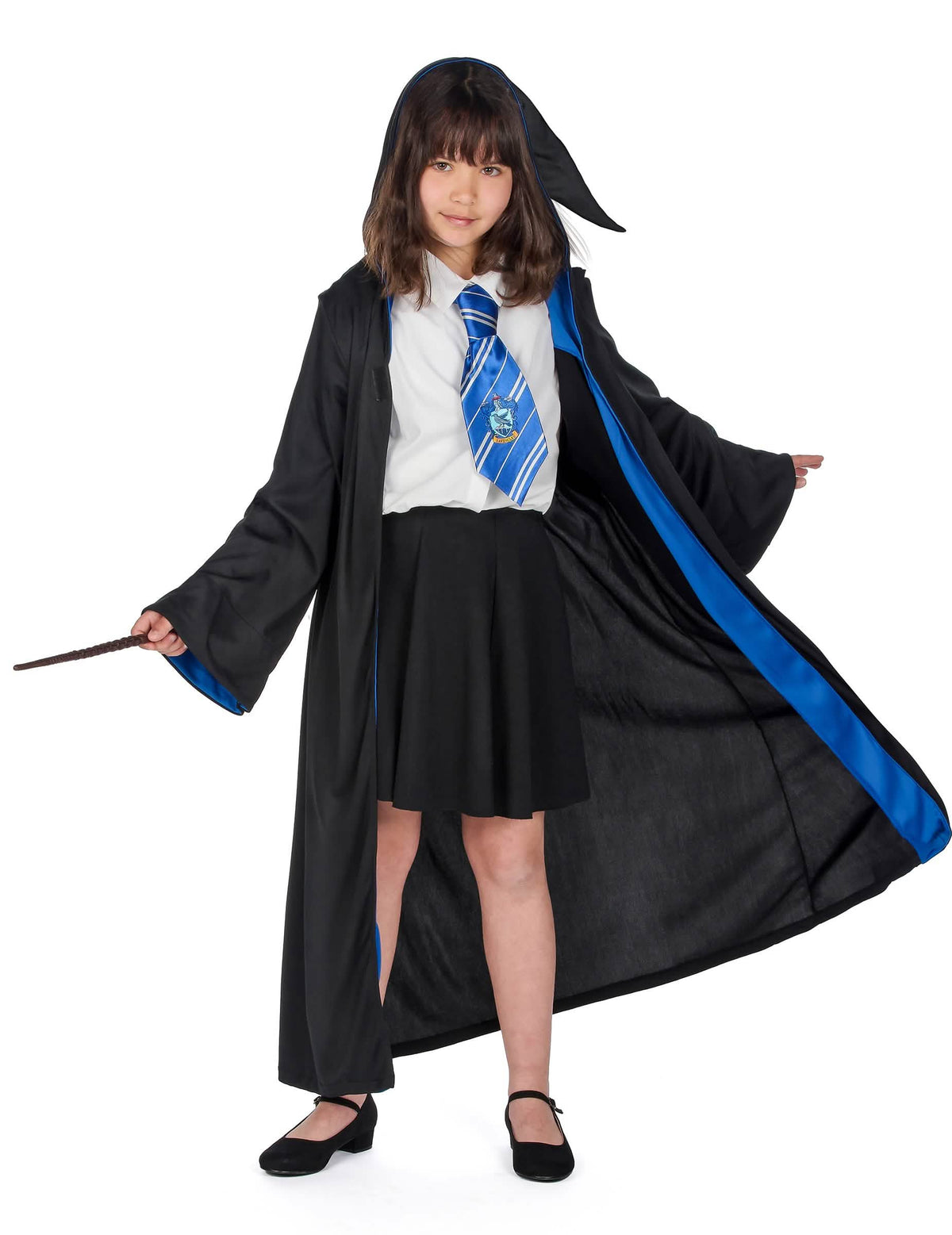 Klassinen Harry Potter -Ravenclaw-lasten naamiaisasu, musta ja sininen, solmio mukana