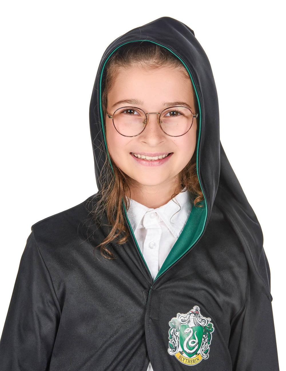 Klassisen Serpentardi Harry Potter -asun vaakunan ja hupun yksityiskohdat