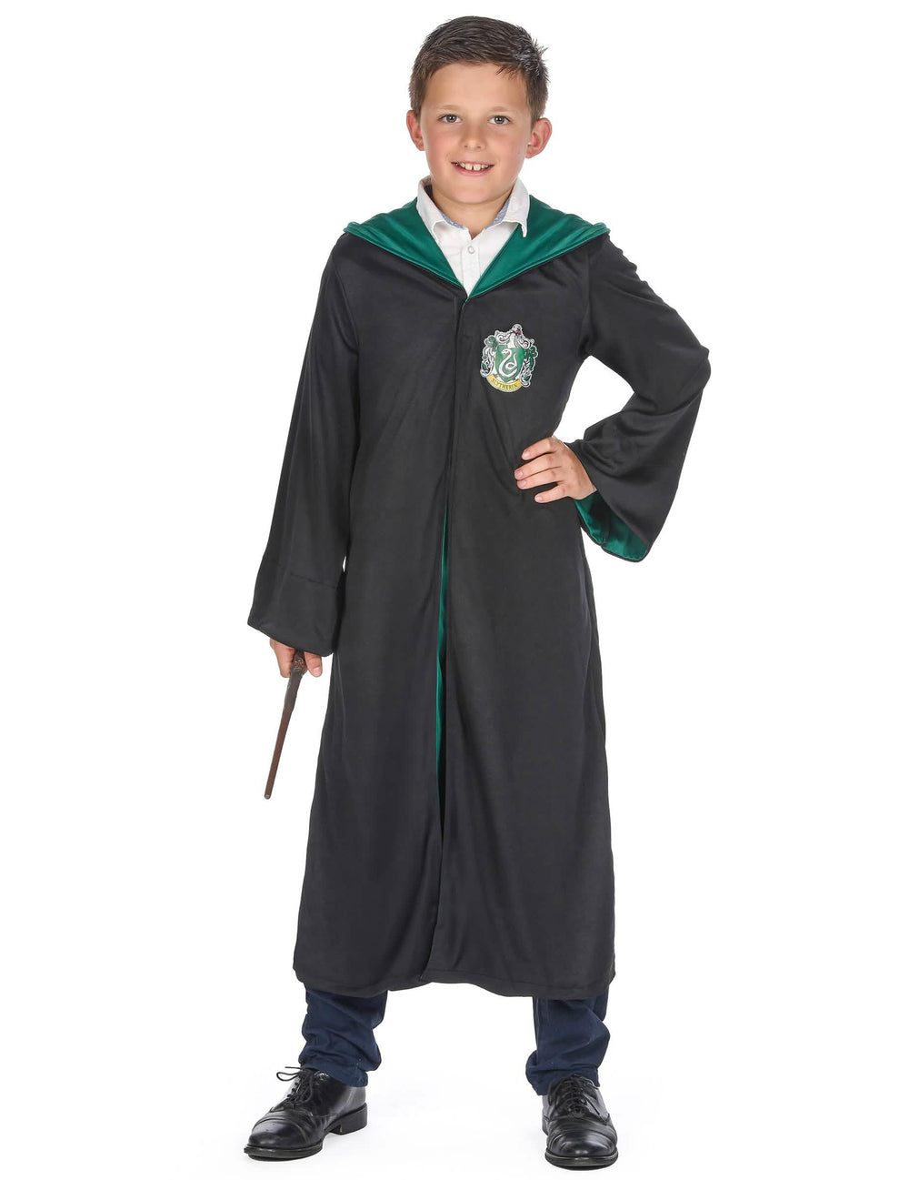 Klassinen Harry Potter -puvustus Slytherinille lapsille musta ja vihreä