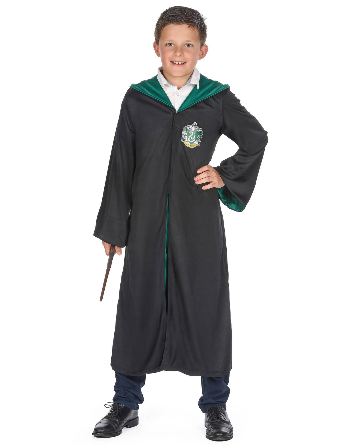 Klassinen Harry Potter -puvustus Slytherinille lapsille musta ja vihreä