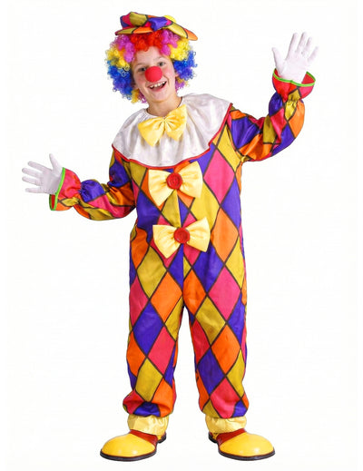 Déguisement de clown à carreaux pour enfant multicolore avec chapeau et perruque