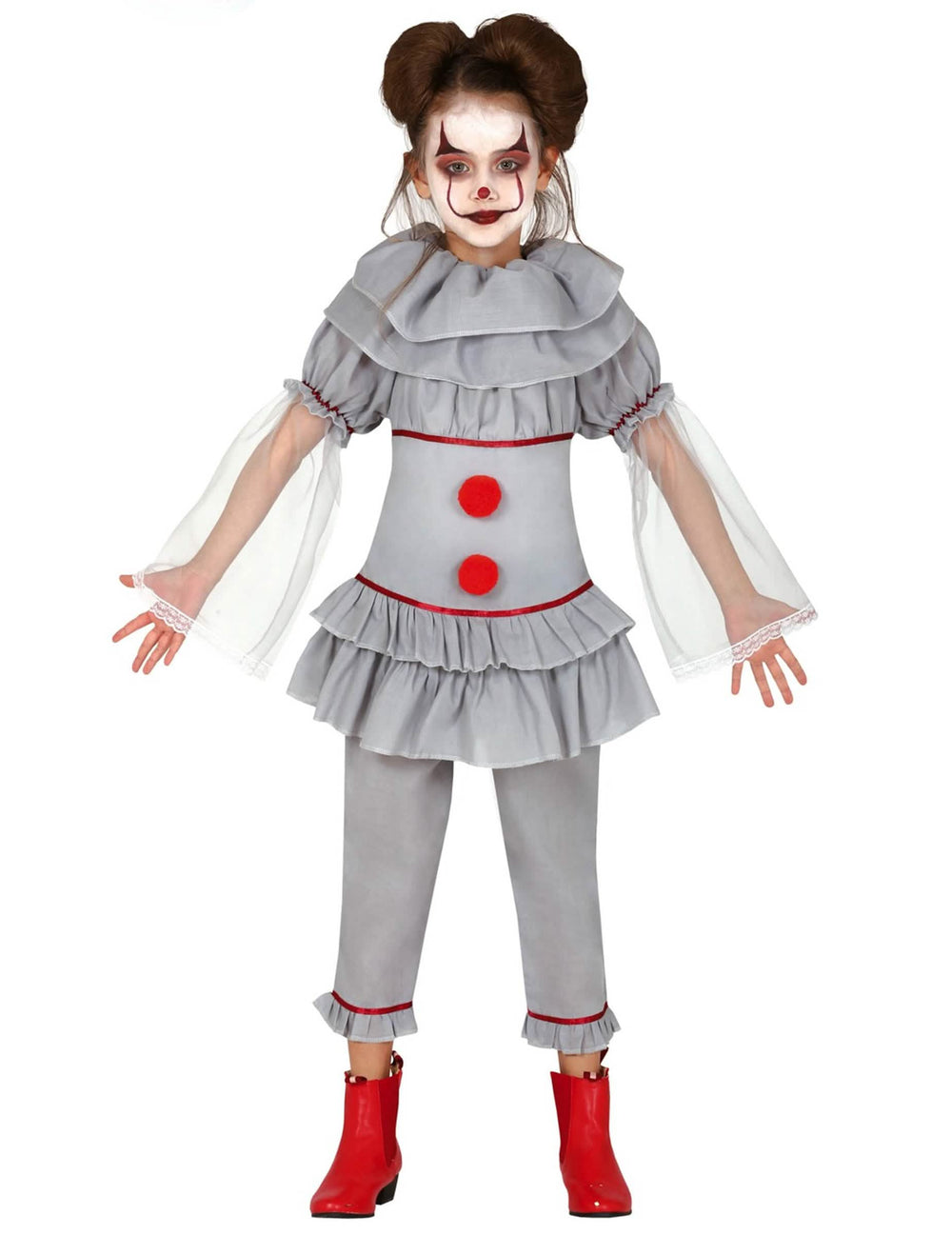 Pellerinak-asu tyttöjen harmaa clown-assassiini punaisilla huiskilla