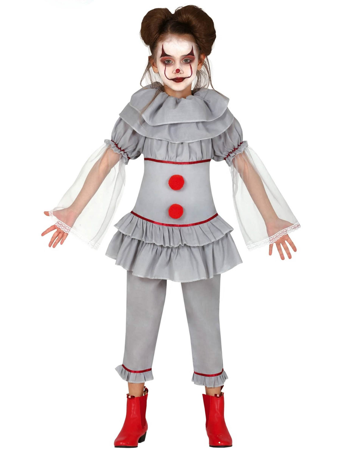 Pellerinak-asu tyttöjen harmaa clown-assassiini punaisilla huiskilla