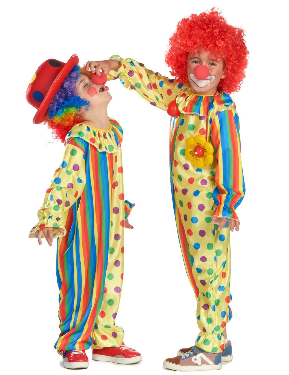 Vue de face et de profil du déguisement de clown coloré pour enfant